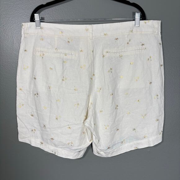 Old Navy Women's White Linen Blend Gold Palm Trees Everyday Shorts - Size 16 - Picture 7 of 7